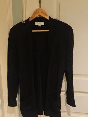 St. John Black Knit Open Cardigan with Gold Buttons
